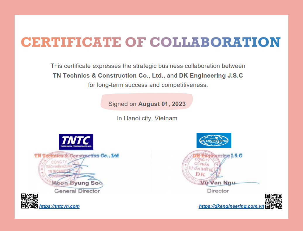  Certificate of Collaboration with DK Engineering J.S.C 